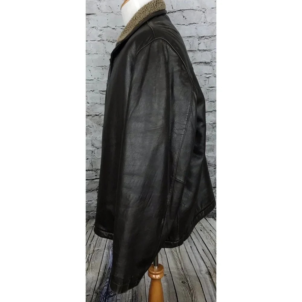 J Ashford‎ Mens Brown Leather Faux Sherpa Full Zip Jacket XXL